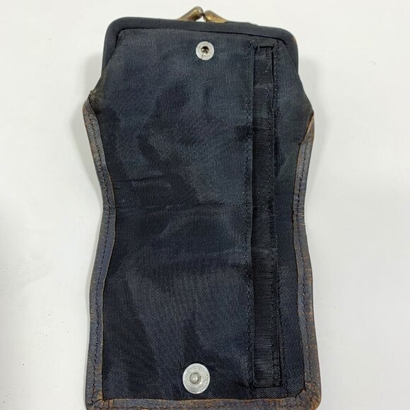 VICTORIAN Style Black Worn Leather Change Coin Purse Kiss Lock Clasp WALLET VTG - Picture 3 of 6